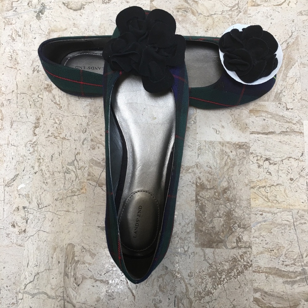 Ballerina Flats Slip On Plaid Upper Bow Land’s End